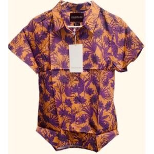 Wildfang The Essential Button Up Flower Press Floral Shirt Orange Purple Large